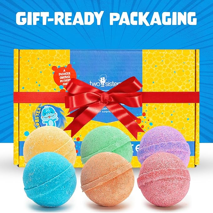 Poke Monster Bath Bombs for Kids with Surprise Inside (6 Pack) - Large Bubble Bath Bomb for Boys & Girls - Fruity Scent, Skin-Safe, USA Made, Kids Easter Basket Stuffers and Gift by Two Sisters