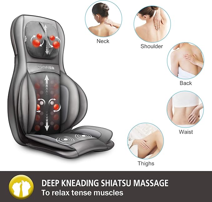 COMFIER Shiatsu Neck and Back Massager with Heat,Back Massager for Pain Relief Deep Tissue, Rolling & Compression Massage Chair Pad for Office Chair, Gift for Dad