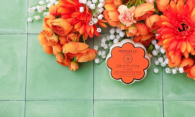 Spongellé Lily of The Valley Daisy Spongette Bath Sponge | Built-in Body Wash & Body Scrubber, Shower Loofah Sponge for Women, Travel Essentials | 7+ uses