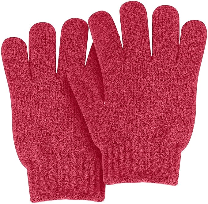 MOLOPPO 2 PCS Exfoliating Glove, Scrub Gloves Exfoliating, loofah, Body Exfoliator, Bath Gloves（Red）