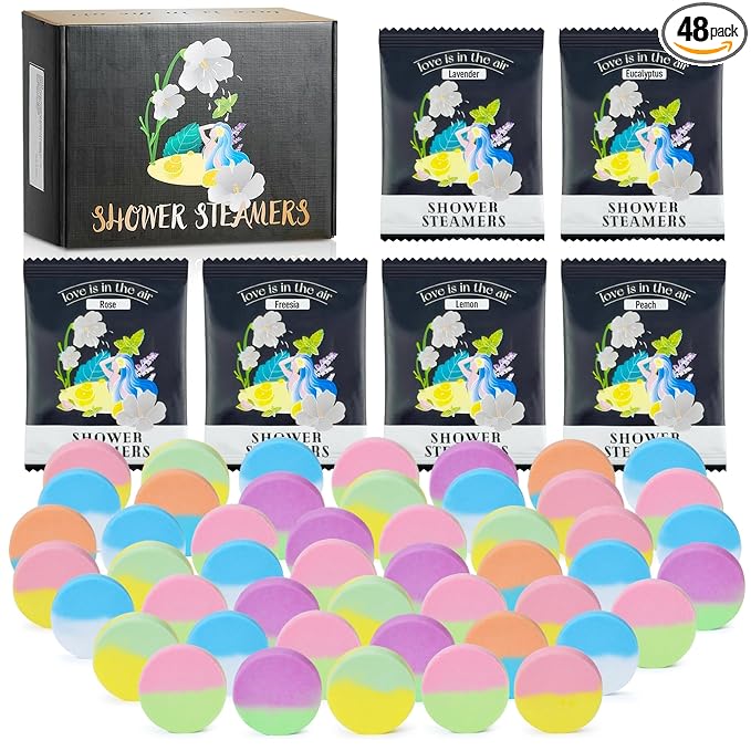 48pcs Aromatherapy Shower Steamers - Relaxation Birthday Christmas Set for Women and Men, Shower Bombs Tablets for Stress Relief and Self Care, Luxury Home Spa