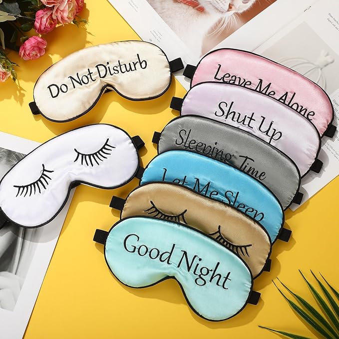 8 Pieces Funny Sleep Mask Silk Eye Mask with Adjustable Strap Soft Cute Blackout Blindfold Eye Cover for Women Men Full Night's Sleep, Travel, Nap, Meditation(Elegant Colors)