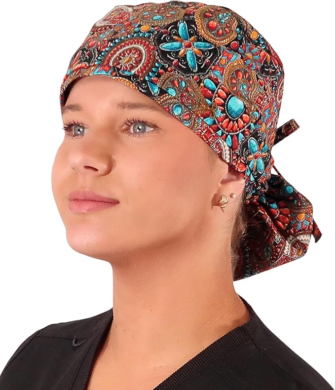 Sparkling EARTH Big Hair Ponytail Classic Surgical Style Scrub Working Cap - Made in The USA!!!