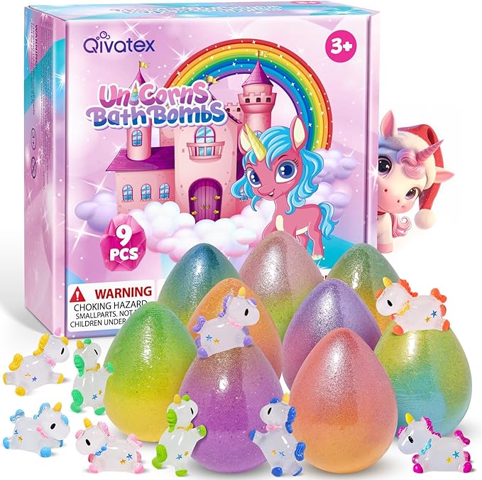 Qivatex Unicorn Bath Bombs for Girls with Toys Inside, Natural Organic Bath Bombs Bubble Bath Toys Gift, Birthday Mothers Day Gifts for Girls Daughter Granddaughter