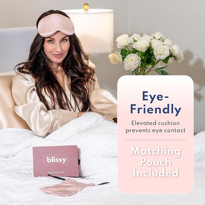 Blissy Silk Sleep Mask Profile - 100% Pure Mulberry Silk 22 Momme 6A Fibers Silk Eye Sleeping Mask for Women & Men for Total Blackout - Blindfold Silk Sleep Mask Side Sleeper Eye Cover (Pink)