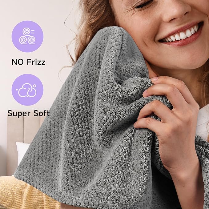 Umisleep 2 Pack Microfiber Hair Towel Wrap for Curly Hair, Super Absorbent Hair Drying Towel for Women, Kids, Hair Care Accessories, Hair Turban for Wet Hair (Grey, White)