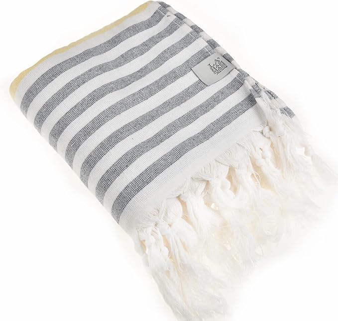 Beach Towel | Cotton Beach Towels, Easy to Carry, Sand Free, Highly Absorbent, Quick Dry, Turkish Towels for Travel Camping Bath Sauna Beach Gym Fitness Pool Yoga SPA by Lahammam, Ephesus, Yellow