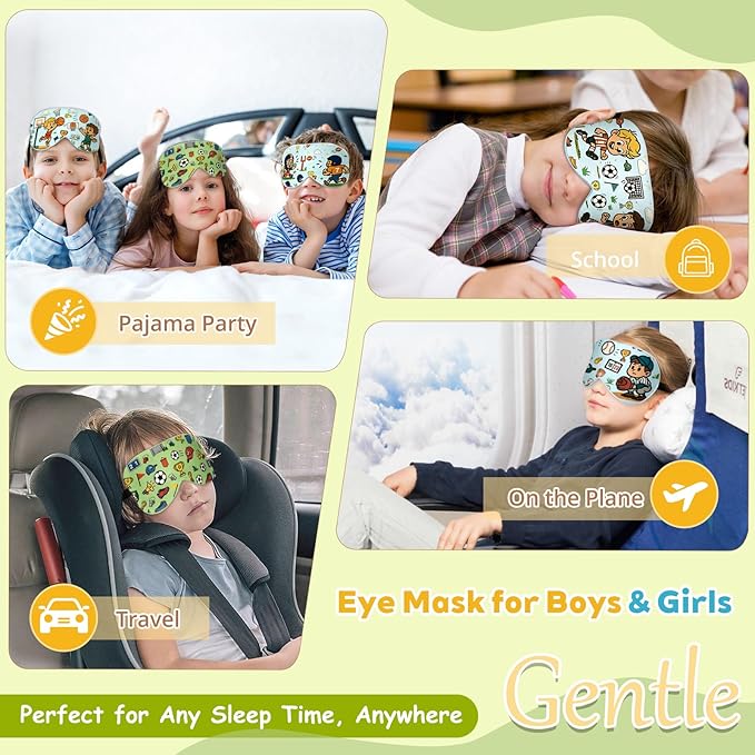 Kids Silk Sleep Mask – 100% Mulberry Silk Eye Cover, Kid Eye Mask with Adjustable Strap, Soft & Breathable Blackout Sleeping Mask for Boys and Girls Ages 5-15 (Soccer Ball Print)