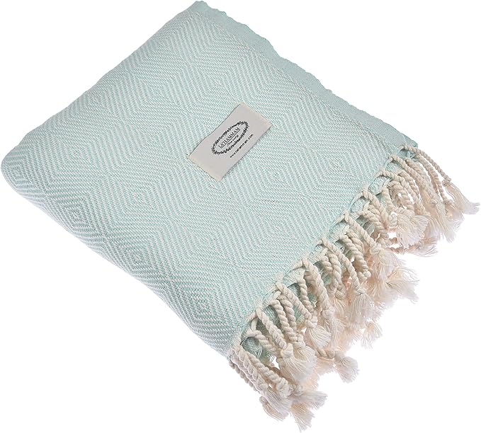 Personalized Embroidered Beach Towel | Throw Blanket, Easy Carry, Sand Free, Highly Absorbent, Quick Dry, Turkish Towels for Travel Camping Bath Sauna Beach Gym Pool Yoga SPA by Lahammam, Asia, Aqua
