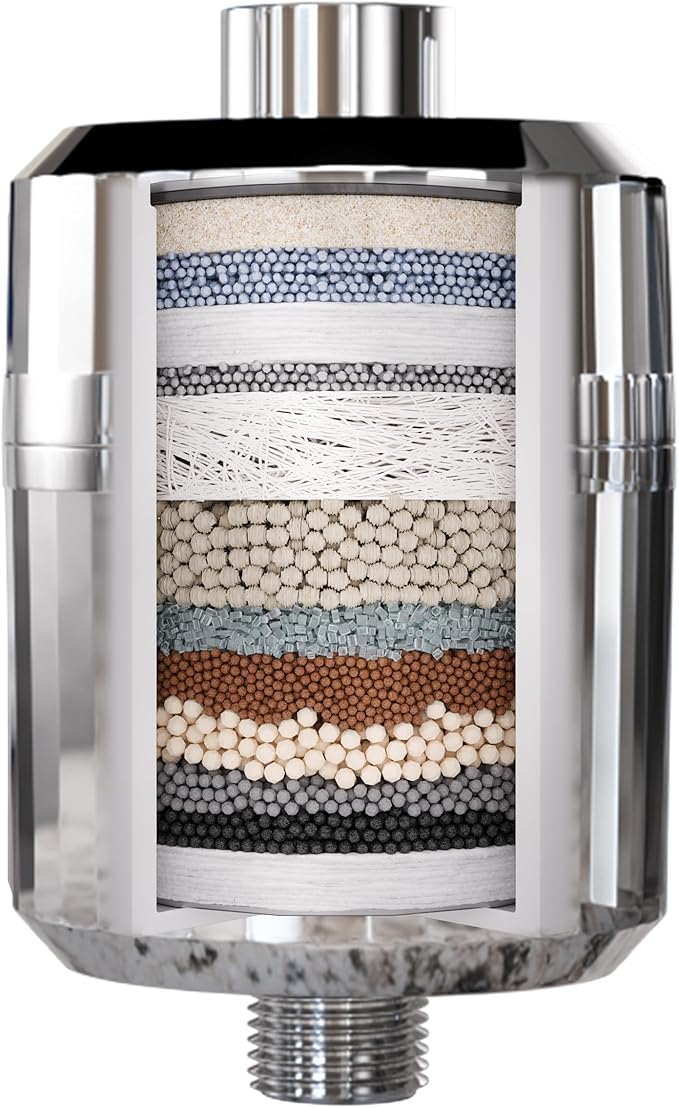 EVERGLOW High-Output Shower Filter, Reduces Chlorine, Dry Skin, Dandruff, Eczema, Heavy Metals and Vitamin C Infused for Dandruff and Softens Hard Water, 4.7”, Chrome