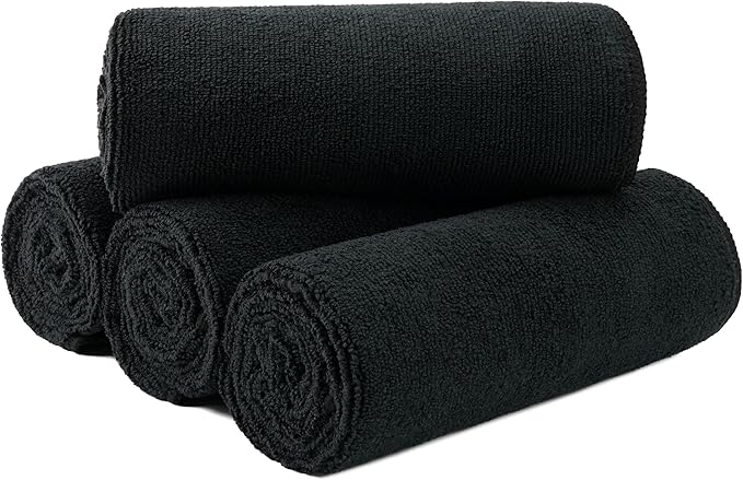 MICROFI New Microfiber Hair Drying Salon Towels, 16 x 29 inches, 4 Pack, Quick Dry, Lint Free 340 GSM (Black)