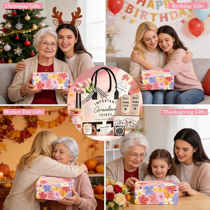 Mothers Day Birthday Gifts Basket for Grandma, New Grandma Gifts for Mothers Day, Grandmas Gift for Birthday, Grandmother Gift from Granddaughter Grandson Grandchildren Grandkids, Grandmas Presents