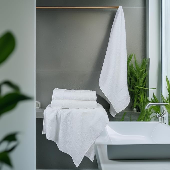 Commercial Bulk Pack of 12 Small Bath Towels – 100% Cotton Terry 24" x 46" – Ideal for Hotels, Salons, Gyms, Spas & Institutional Use – White