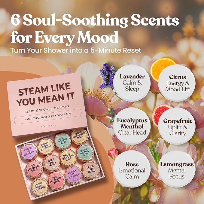 MESMOS 12 Assorted Shower Steamers Aromatherapy, Self Care Gifts for Women, Stress Relief Relaxation Spa Gifts, Spa Day Essentials Accessories, Self Care Set, Aromatherapy Shower Steamer for Women