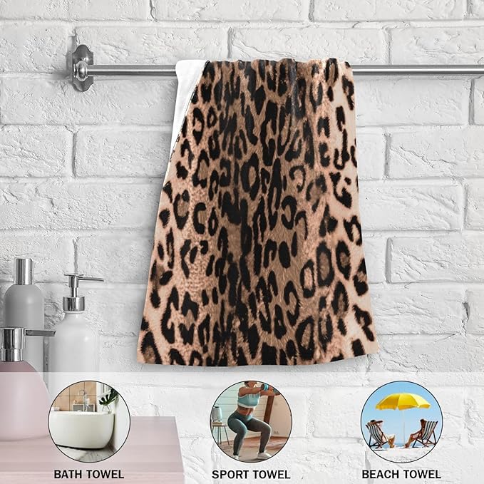Brown Black Leopard Print Hand Towels for Bathroom Set of 2,Western Wild Animal Cheetah Skin Decorative Bathroom Towels for Bath,Face,Hair,Soft Absorbent Dish Towels for Kitchen Decor 28"x14"