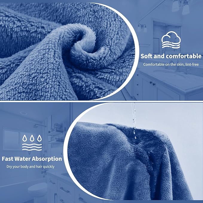Bath Wrap Towels for Women – Adjustable Spa Shower Wrap with Super Absorbent Microfiber, Quick-Dry Body & Hair Towel Set for Home, Hotel, Beach, Pool, Gym, Travel – Blue