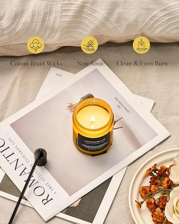 M&SENSE Limocello Summer Scented Candle, 7.05oz 50 Hours Long Lasting Burn Non Toxic Natural Soy Wax Lemon Highly Scented for Home Decor, Relaxing Candle Gifts for Yoga Spa Meditation
