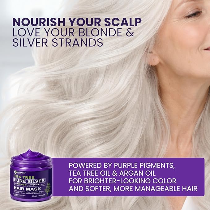 KESMEDIK Tea Tree Purple Hair Mask Toner with Argan Oil, Deep Conditioner for Dry Damaged Bleached, Blonde Silver White & Gray Hair Toner, Itchy Scalp Relief, Removes Brassy & Yellow Tones | Hydrating Hair Mask, Deep Conditioner, Hair Brightening, Gray...
