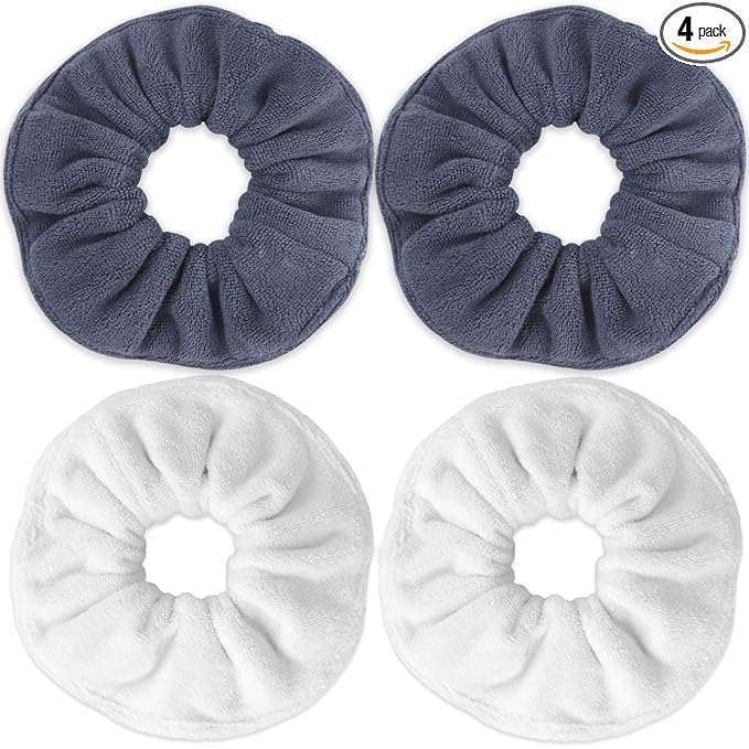 IVARYSS Super Towel Scrunchies for Drying Hair, Absorbent and Soft Microfiber for Frizz Free, Large Thick Ponytail Holder Wet Hair Accessories for Women and Girls, 4 PCS (White Grey)