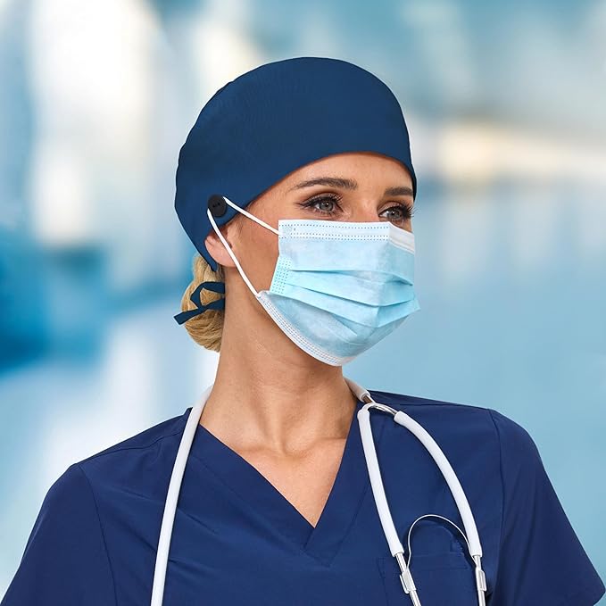 Satin Lined Scrub Cap, Adjustable Surgical Cap with Sweatband & Buttons, Soft and Wrinkle-Resistant Scrub Hat