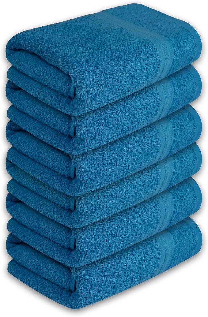 Medium Bath Towels Pack of 6 – 24x48 Inches – Soft, Quick Dry & Highly Absorbent – 100% Cotton Towels for Bathroom, Spa, Gym & Hotel – Teal Blue