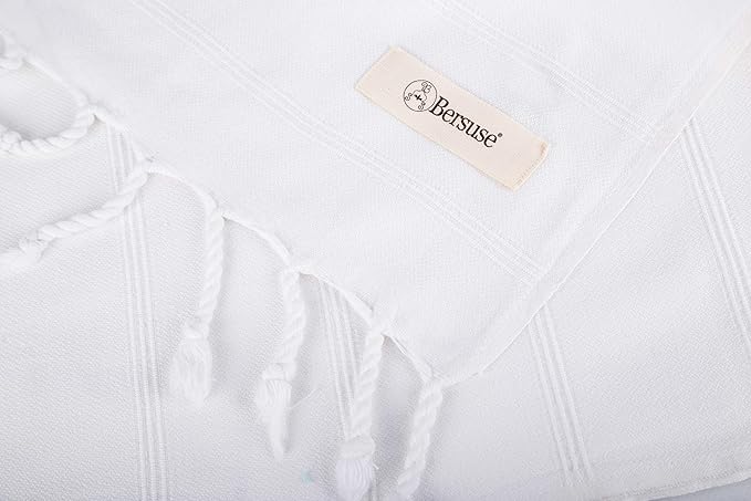 Bersuse 100% Cotton Troy XL Throw Blanket for Couch - 100% Cotton Lightweight Durable Throw Blanket, Big Blanket for Sensitive Skin, Decorative and Versatile - 59x81 Inches, White