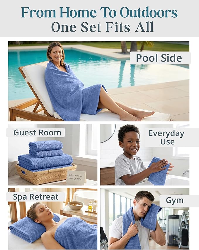 Casa Platino Cotton Bath Towel 18 Piece Set - Super Soft, Quick Dry & Absorbent - 6 Bath, 6 Washcloths, 6 Hand Towels for Bathroom - Hotel Quality & Suitable for Family - Cerulean Blue
