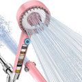 PWERAN Filtered Shower Head with Handheld, High Pressure 4 Spray Mode Showerhead with Filters, Water Softener Beads for Hard Water with ON/OFF Switch for Pets - Remove Chlorine (Pink, 5 Inch Panel)
