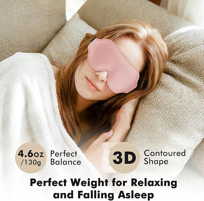 Sleep Eye Mask for Men Women, Weighted Sleeping Mask for Side Sleeper, Travel Blackout Night Blindfold Eye Shade Cover with Adjustable Strap (Blush)