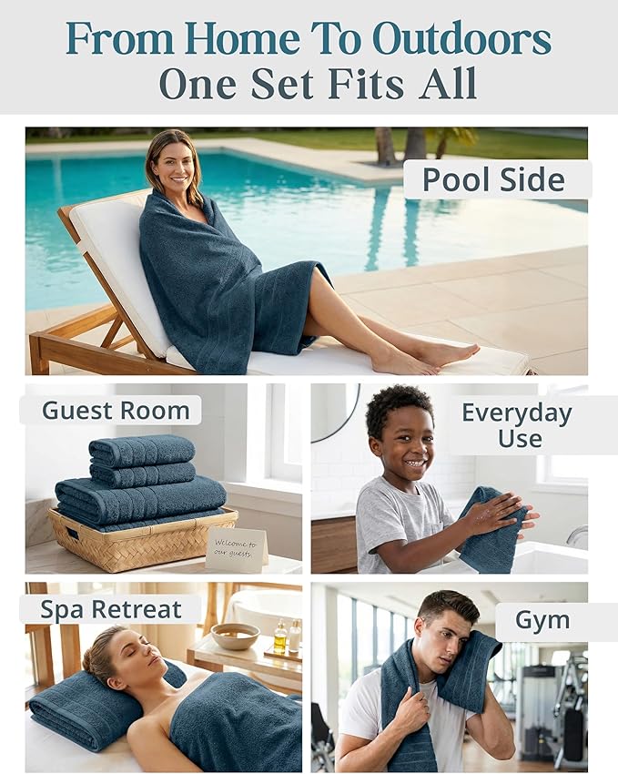 CASA PLATINO 100% Luxury Cotton Bathroom Towels Set - 18 Pc - Super Soft, Quick Dry & Highly Absorbent - 6 Bath, 6 Washcloth, 6 Hand Towels - Premium Hotel Quality, Ideal for Spa & Salons - Steel Blue