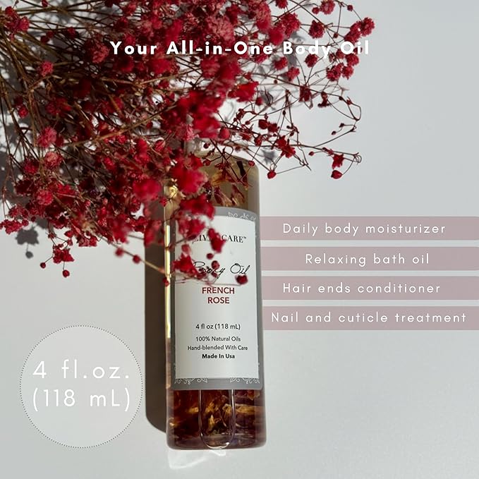 Olivia Care Body Oil - Natural Perfume Oil For Women | Hydrating & Moisturizing After Bath Oil - Infused with VITAMIN E, K & Omega Fatty Acids - Reduce Dry Skin (French Rose)