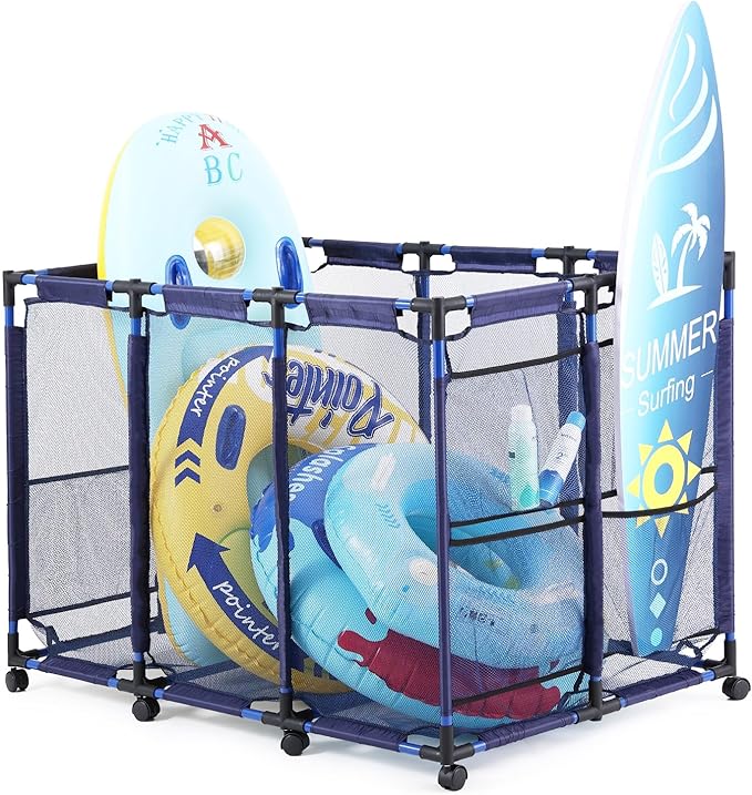 Tiita Pool Storage Bin, Rolling Pool Toy Storage Organizer, Parts & Accessories，Pool & Spa Replacement Parts（Blue）