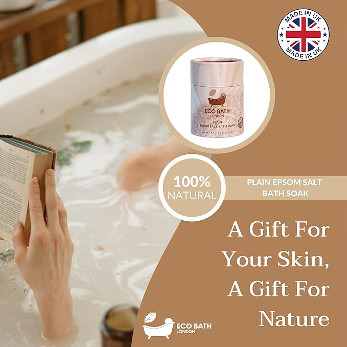 Eco Bath London Plain Unscented Epsom Salt Bath Soak - Tube 8.8 oz (250 g), Made in UK, Pure Magnesium Bath Salt