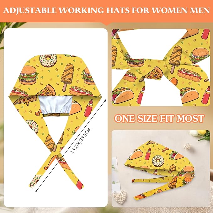 Adjustable Scrub Cap with Buttons & Sweatband, Working Hat with Elastic Tie Back, Unisex Nurse Surgical Caps for Women & Men