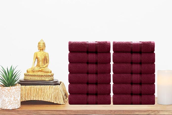 COTTON CRAFT Ultra Soft Washcloths - 12 Pack - 12x12-100% Cotton Facecloths - Baby Wash Cloths - Absorbent Quick Dry Everyday Luxury Bathroom Kitchen Spa Gym Pool Camp Dorm - Easy Care - Burgundy