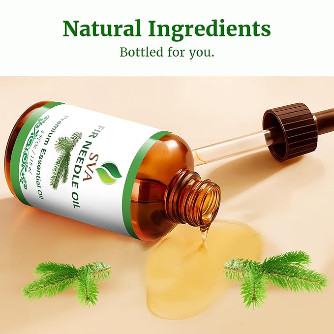 SVA Fir Needle Essential Oil – 4 Fl Oz – 100% Natural Fir Needle Oil - for Diffuser, Hair Care, Face, Skin Care, Aromatherapy, Scalp and Body Massage, Soap and Candle Making – with Dropper