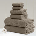 Modern Threads 6 Piece Cotton Bath Towel Set – Ultra Soft 550 GSM Towels – Bathroom Set with Hand Towels and Washcloths – Geometric (Classic Taupe)