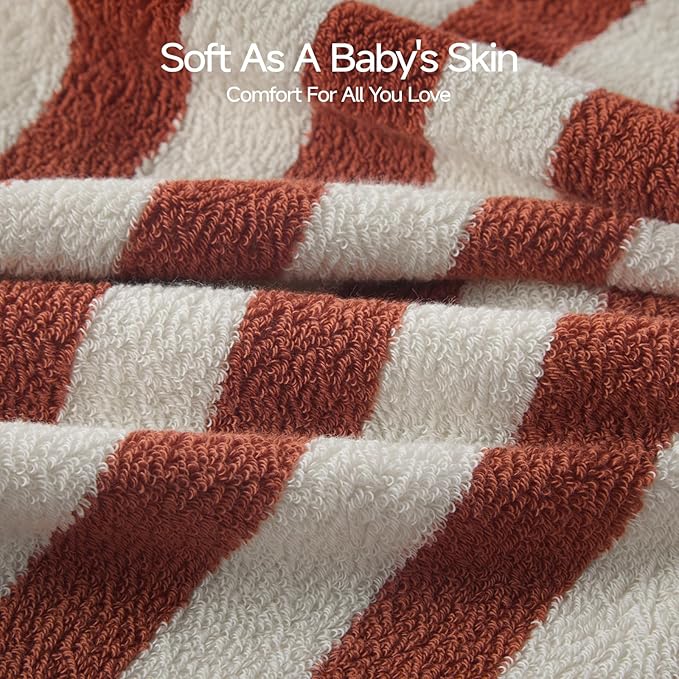 REDKISS 2-Pack Luxury Hand Towels for Bathroom - 12 x 28 Inches 100% Cotton Striped Hand Towels, Ultra Soft and Highly Absorbent Towel for Bath, Gym, Hotel, Kitchen and Spa, Brown