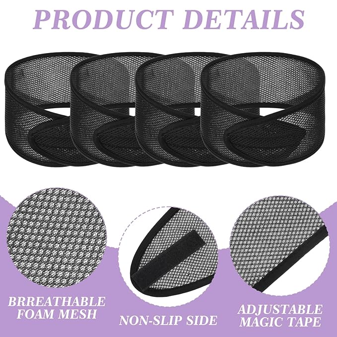 CIATBYYJ 4Pcs Mesh Hair Wraps, Thicker Soft Head Wraps for Black Women, Adjustable Stretchable Wrap Cap for Women Long Short Hair, Non-slip Washable Mesh Hairs Wrap for Makeup Washing Sleeping Spa