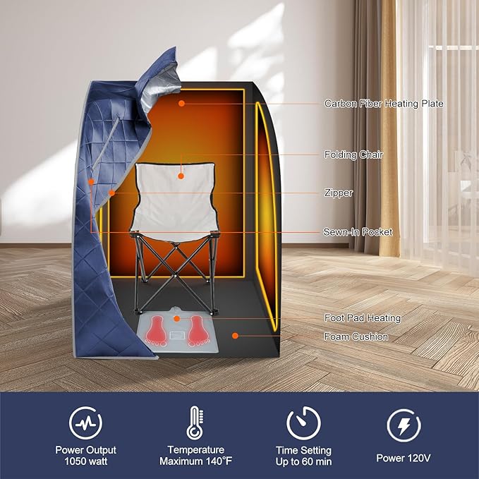 Infrared Sauna, Portable Personal Sauna, Full Body Home SPA Tent, Separate Heating Foot Pad and Portable Upgrade Reinforced Chair, Relaxation at Home