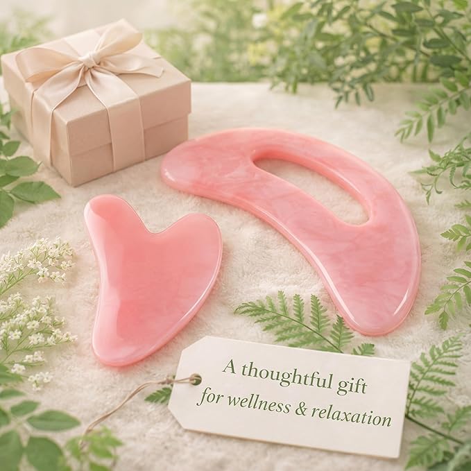 BBTO 2 Pcs Body Gua Sha Tool Large Resin Scraping Tools with Handle for Back, Neck, Face, Leg - Lymphatic Drainage, Cellulite Removal, Muscle Relief (Pink)