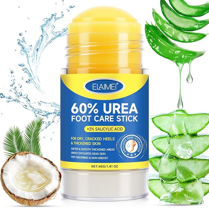 60% Urea Cream Stick plus 2% Salicylic Acid, Maximum Strength Urea Foot Cream Callus Remover for Dry Cracked Heels, Hands, Knees,Exfoliating Moisturizer, Dead Skin Remover Foot Balm 1.4oz (1 pack)