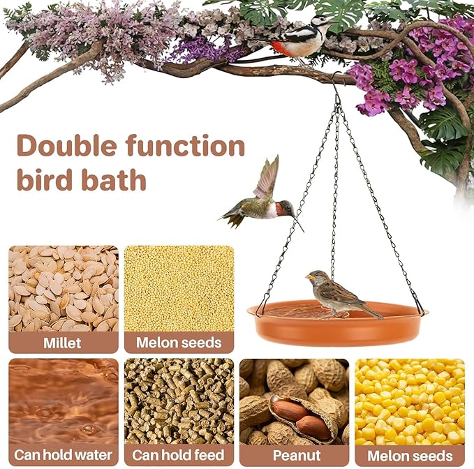 CARGEN Hanging Bird Bath for Outdoors - Hanging Bird-Feeder BirdBath Bowl Water Feeder for Garden Plate Tray BirdBath Tray Water or Seed