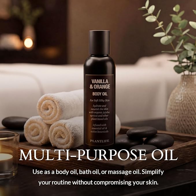 Plantlife Vanilla Orange Body Oil - Formulated for Soft and Silky Skin Using Rich Plant Oils That Absorb and Leave a Light Aroma on the Skin - Made in California 4 oz