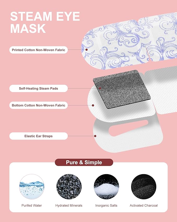 Steam Eye Masks Disposable 24 Pack, 45+ Min Self Heating Eye Mask for Dry Eyes Dark Circles Puffy for Sleep Travel Office, Warming Rest Eye Mask Best Gifts for Women and Loved Ones (Lavender)