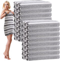 SmoothNovelty 16 Pack Microfiber Bath Towels Bulk 27'' x 60'' Oversized Size Bath Towel Highly Absorbent Extra Large Soft Drying for Beach Shower Summer Salon Sport Gym Party (Stripes,Grey)