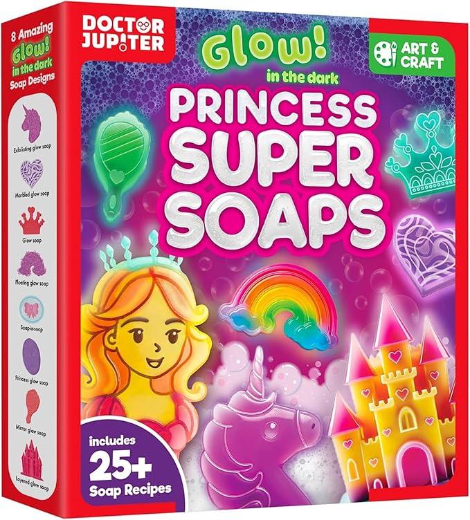 Doctor Jupiter Glow in The Dark Princess Soap Making Kit - Girls Crafts DIY Project for 4+ Year Old Kids | Birthday Gift Ideas for Girls Ages 4 5 6 7 8 12, Princess Toys