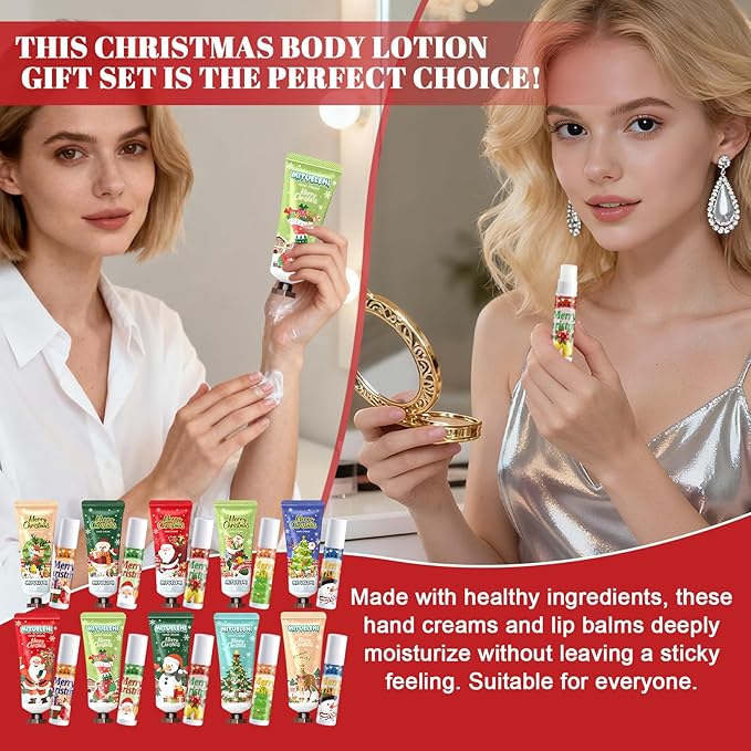 JAOJAO Christmas Lip Balm Bulk, Christmas Hand Cream with Organza Bag and Thank You Card Gentle Nourishing Xmas Gifts for Women Girlfriend Wife Mother Colleague Teacher, Set of 40