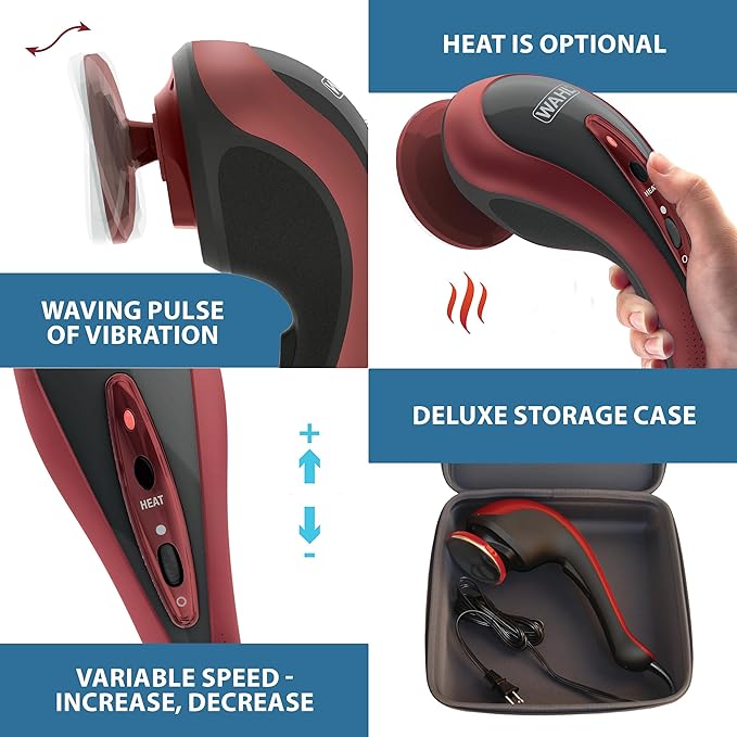 Wahl Clipper Deluxe Heated Therapy Corded Handheld Rotary Massage Kit, 8 Unique Attachments for Back, Neck, Leg, Hand Massage, FSA Eligible, Model 4344
