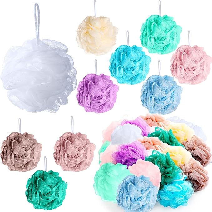 CHENGU 50 Pack Loofah Sponge Bath Sponge Shower Loofah Mesh Shower Ball Bath Pouf Wash Body Puff for Women Men, 30 g(Multicolor,Classic)